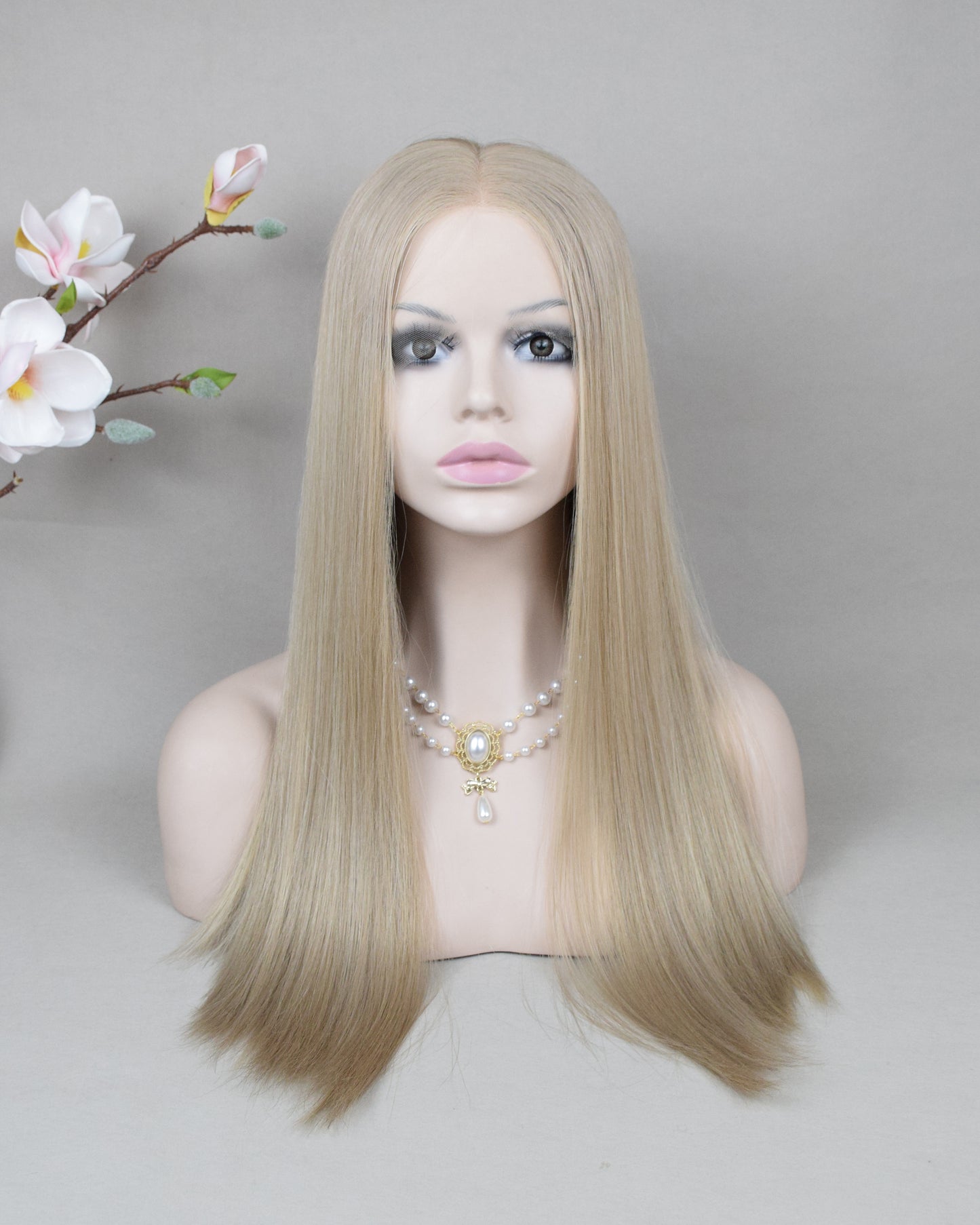 Auspiciouswig Ash Blonde European Virgin Hair Kosher Wig Swiss Lace Front Top Jewish Wigs