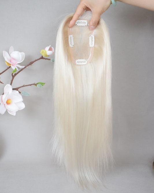 Auspiciouswig 3x5" Mono Base Platinum Blonde European Virgin Hair Topper Luxious Quality Silk Hair Toupee For Women Thinning Hair