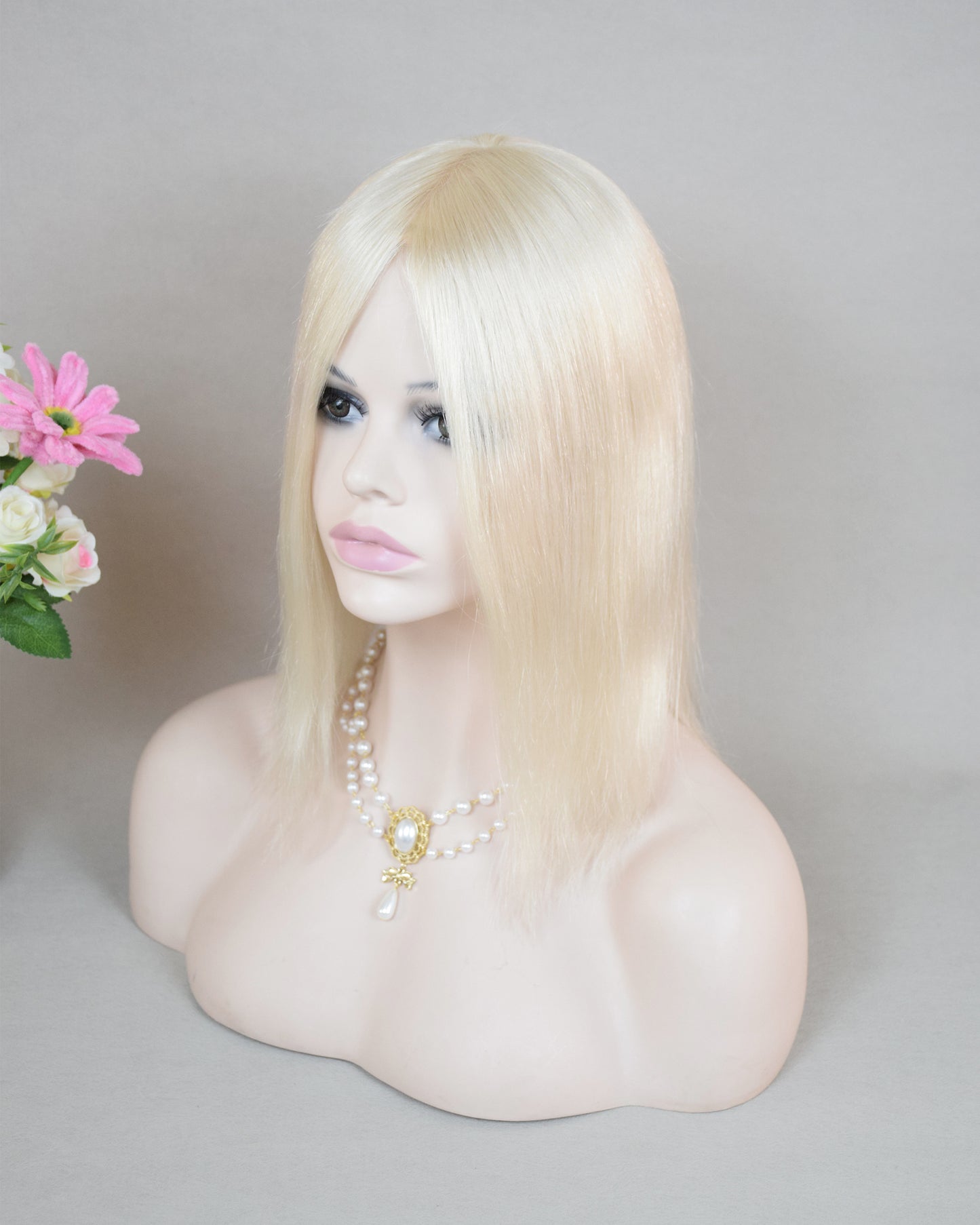 Auspiciouswig White Blonde Human Virgin Hair Topper 5x6" Mono Base Silver Blonde Human Hair Topper Hairpiece For Women Hair Volume