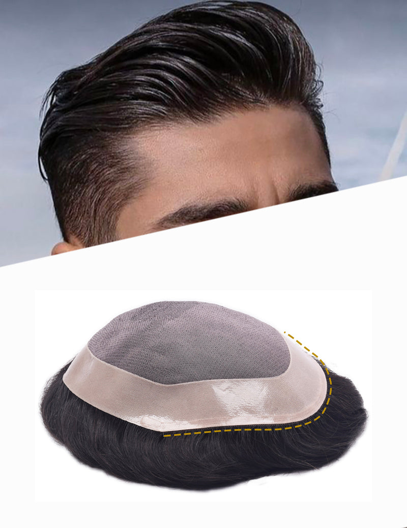 Auspiciouswig Human Hair Toupee Fine Mono Sistema di sostituzione dei capelli Parrucchino per uomo