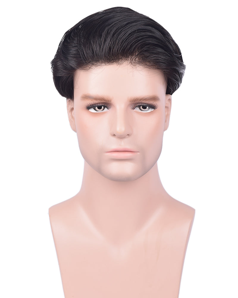 Auspiciouswig Sistema di sostituzione dei capelli della pelle sottile Pezzi di capelli umani Parrucchino da uomo per uomo