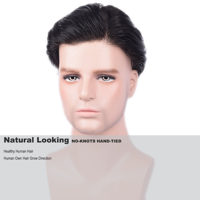 Auspiciouswig Human Hair Men's Toupee Thin Skin Hair Replacement System for Men