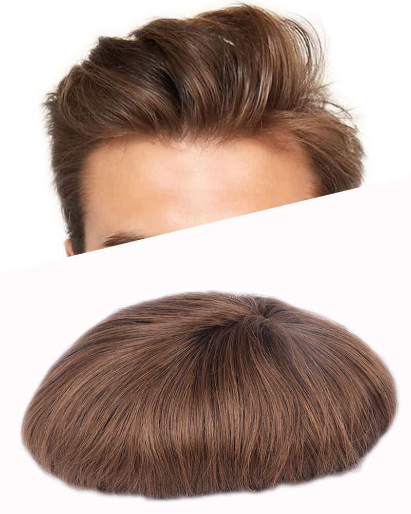 Auspiciouswig Sistema di sostituzione dei capelli della pelle sottile Pezzi di capelli umani Parrucchino da uomo per uomo