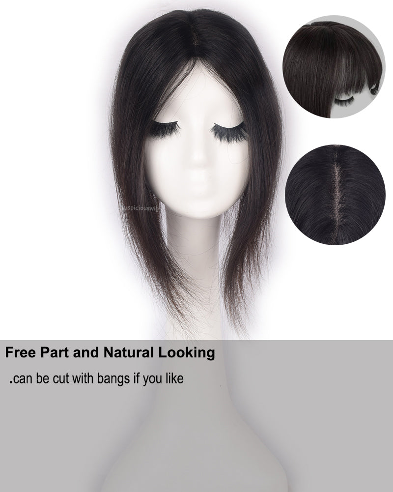 Auspiciouswig Mono Hair Topper per le donne Real European Virgin Human Hair Topper Easy Wear Free Part