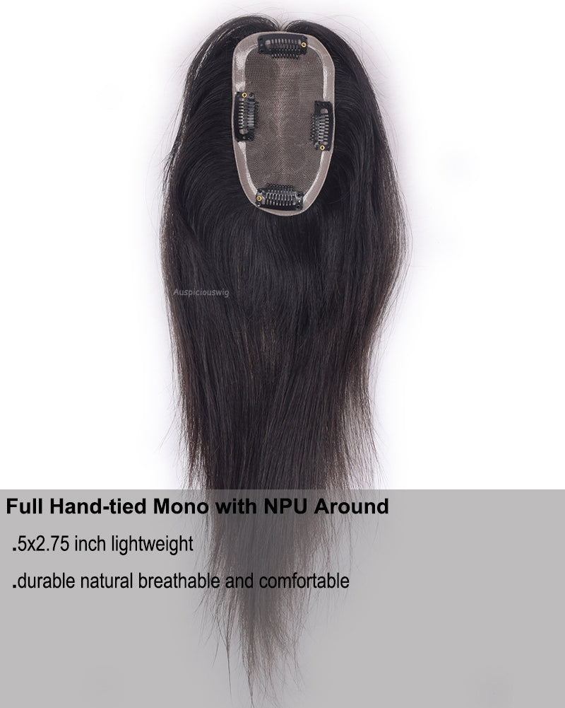 Auspiciouswig Mono Hair Topper for Women Real European Virgin Human Hair Topper Easy Wear Free Part
