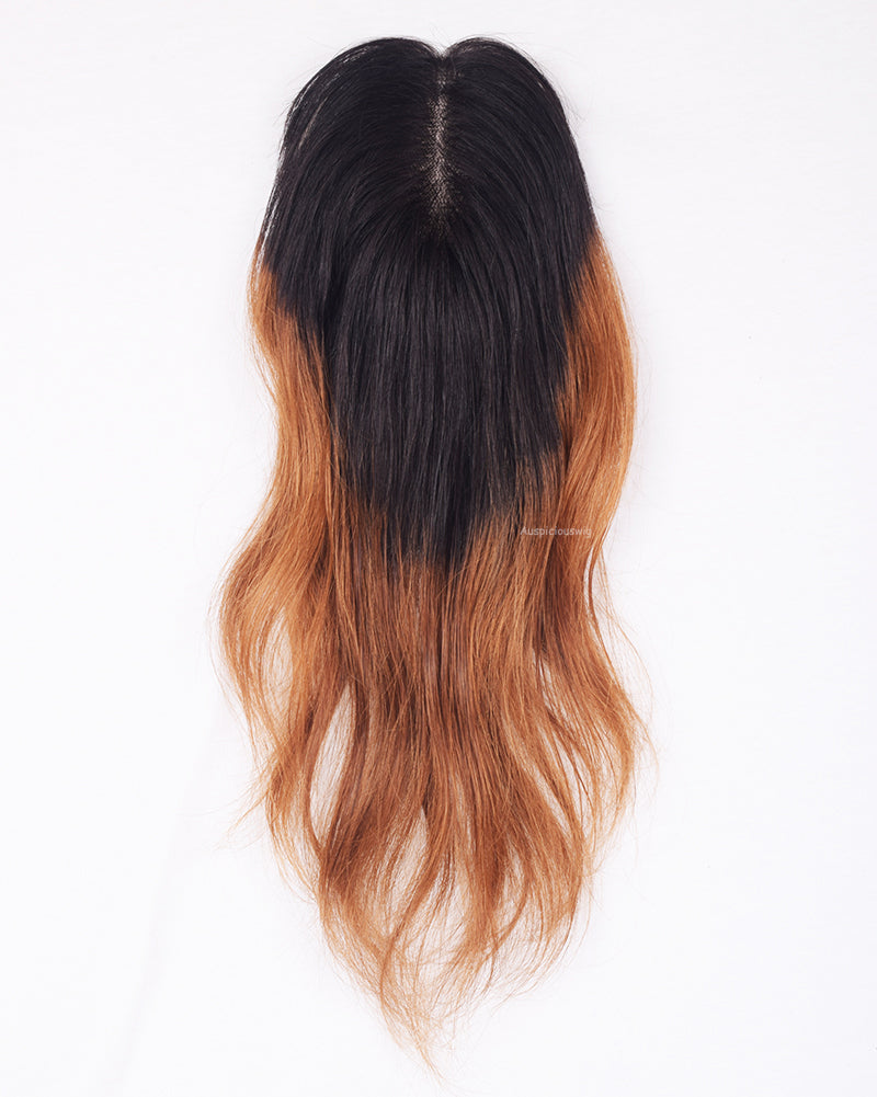 Auspiciouswig Mono-Haar-Topper, Ombre, malaysisches Echthaar, handgebunden, für Frauen