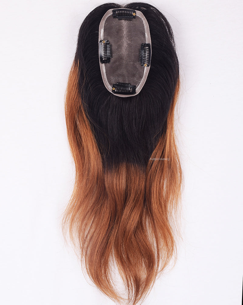 Auspiciouswig Mono Hair Topper Ombre Malaysian Virgin Human Hair Topper Hand Tied for Women