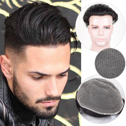 Auspiciouswig Parrucchino da uomo Sistema di sostituzione dei capelli in pizzo francese Pezzi di capelli umani per uomo