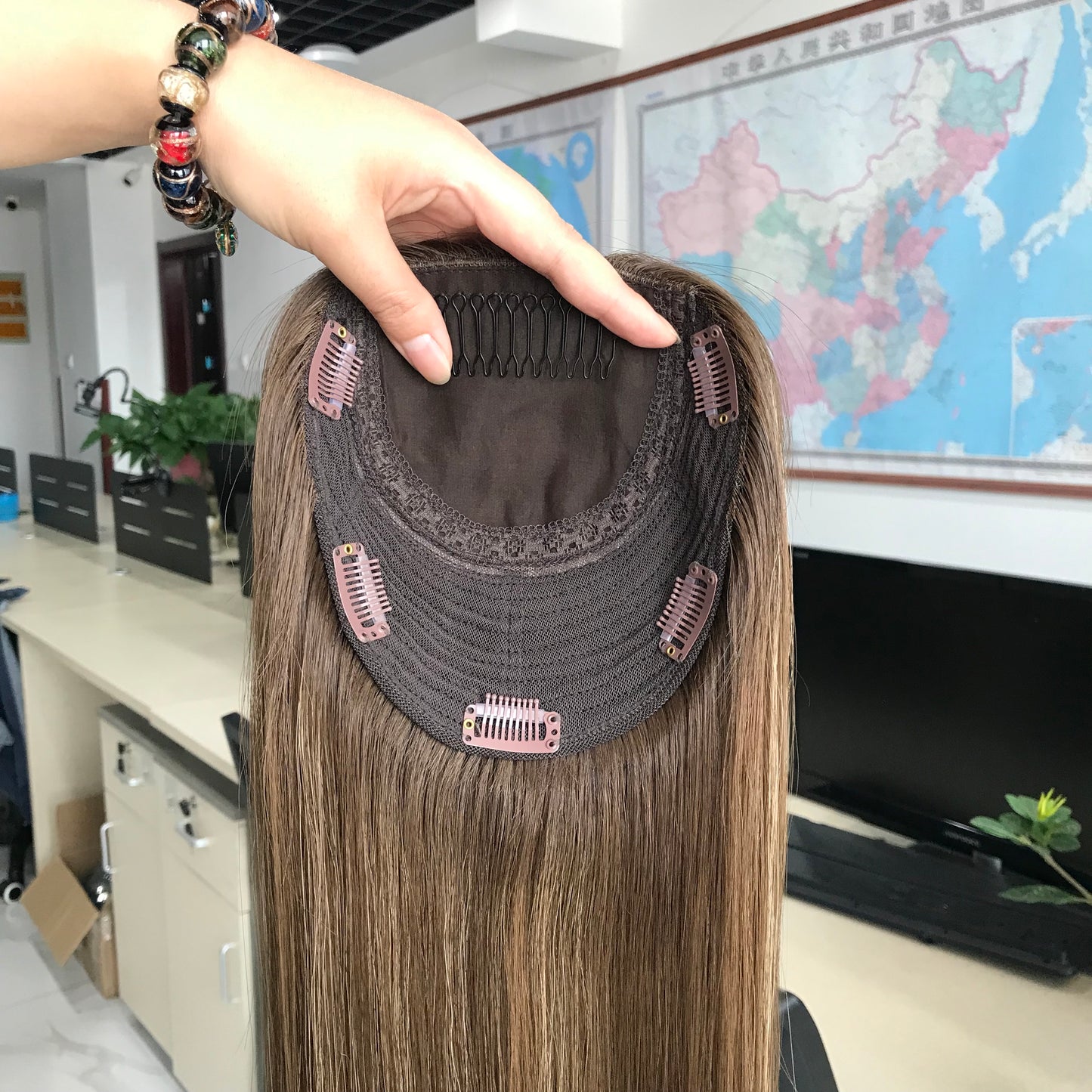Auspiciouswig 16“ Human Virgin Hair Topper Silk Skin Top Kosher Wigs Hairpiece For Women
