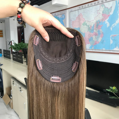 Auspiciouswig 16“ Human Virgin Hair Topper Silk Skin Top Kosher Wigs Hairpiece For Women