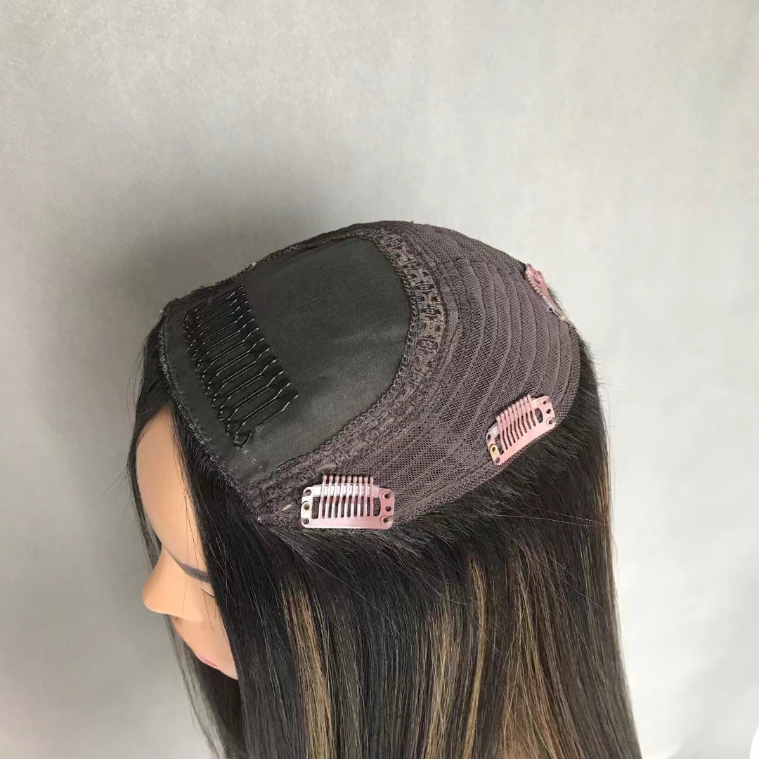 Auspiciouswig Human Virgin Hair Jewish Topper Silk Top Hairpiece Sheitel Kosher Wigs For Women