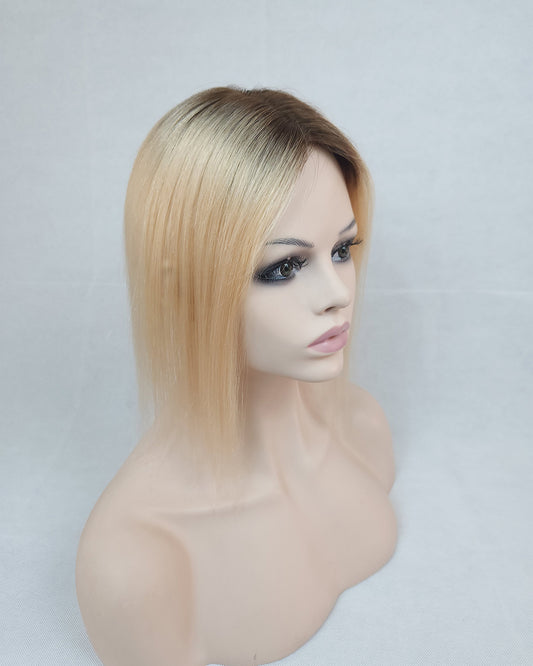 Auspiciouswig Rooted Blonde Virgin Hair Topper Silk Base PU Perimeter Hairpiece Toupee For Women
