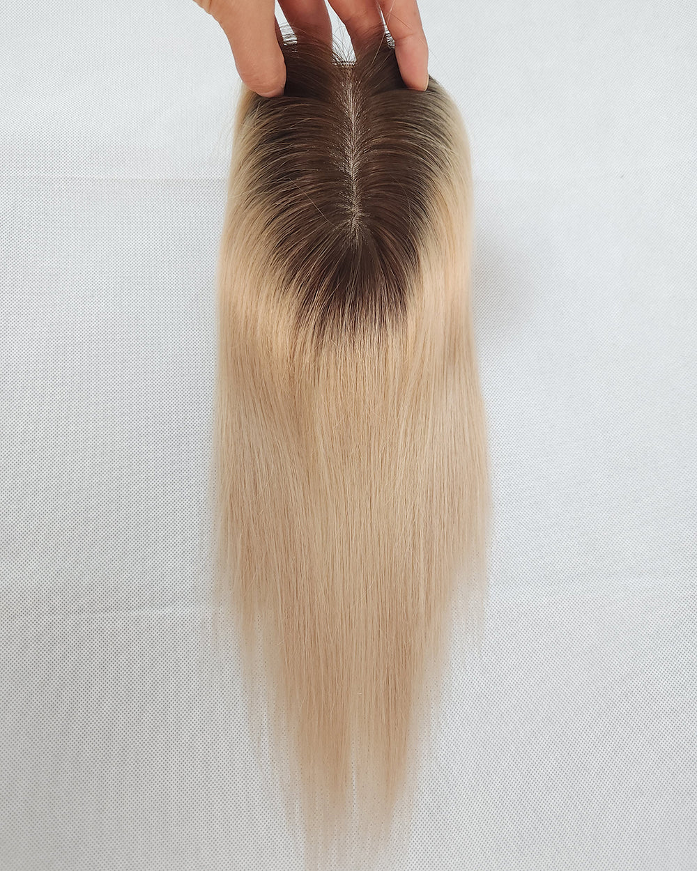 Auspiciouswig Rooted Blonde Virgin Hair Topper Silk Base PU Perimeter Hairpiece Toupee For Women