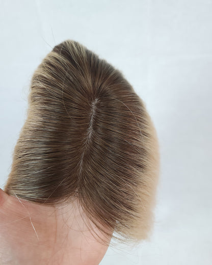 Auspiciouswig Rooted Blonde Virgin Hair Topper Silk Base PU Perimeter Hairpiece Toupee For Women