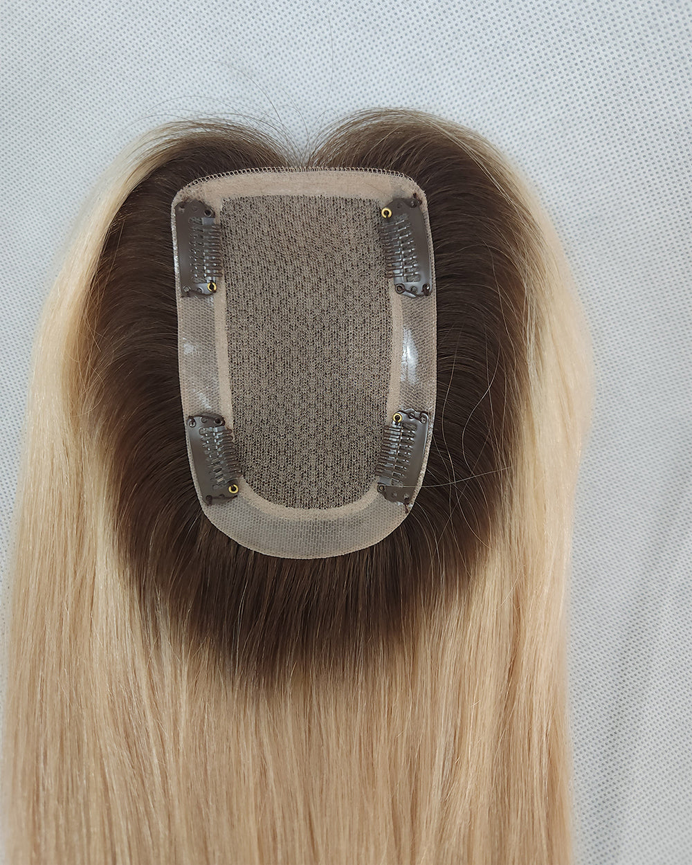 Auspiciouswig Rooted Blonde Virgin Hair Topper Silk Base PU Perimeter Hairpiece Toupee For Women