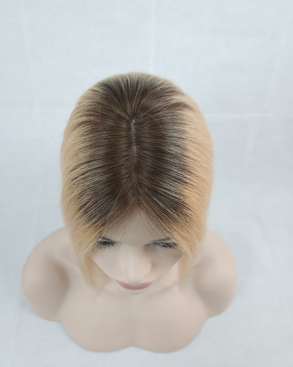 Auspiciouswig Rooted Blonde Virgin Hair Topper Silk Base PU Perimeter Hairpiece Toupee For Women