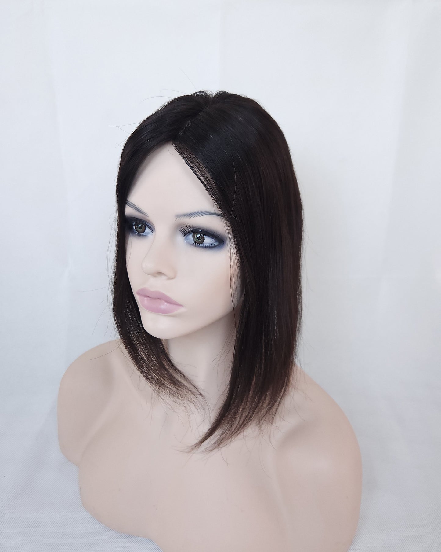 Auspiciouswig Mono Base Hair Topper Natural Black Virgin Hair Fine Mono Toupee Hairpiece For Women
