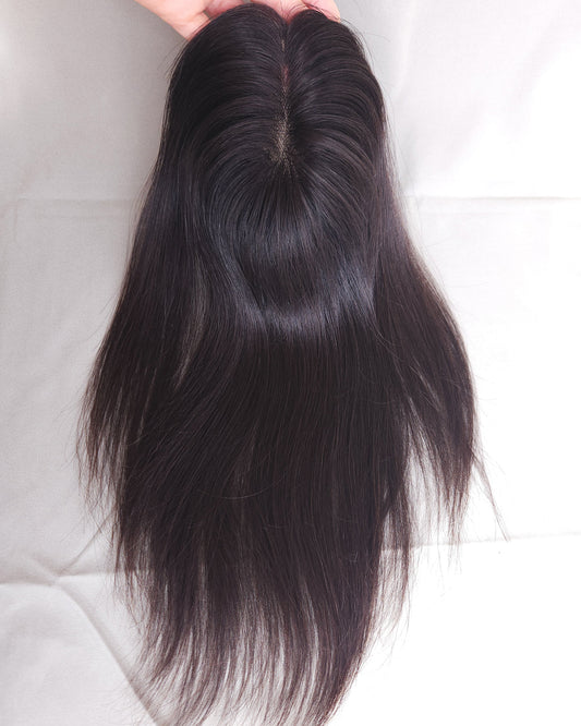 Auspiciouswig Mono Base Hair Topper Natural Black Virgin Hair Fine Mono Toupee Hairpiece For Women