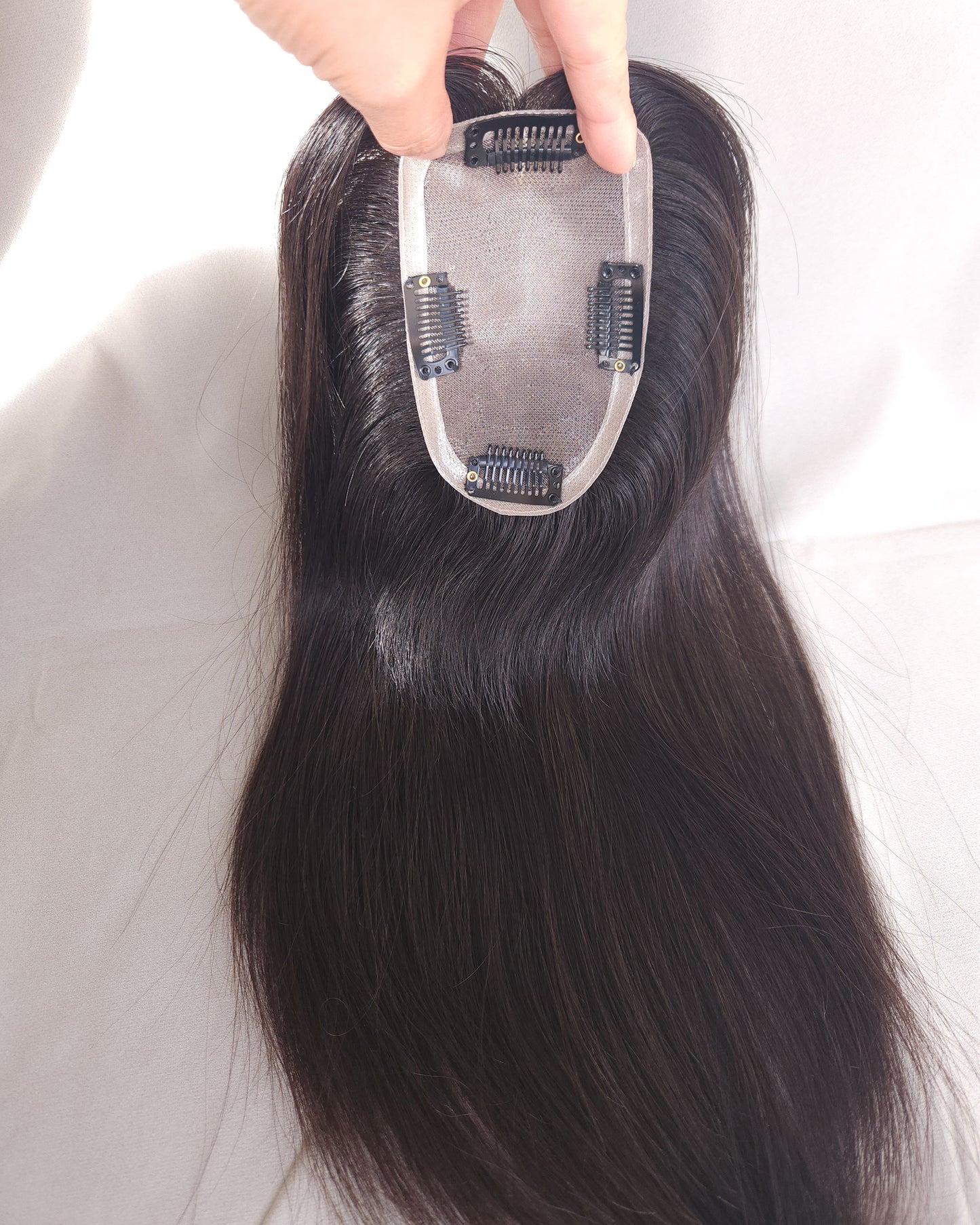 Auspiciouswig Mono Base Hair Topper Natural Black Virgin Hair Fine Mono Toupee Hairpiece For Women