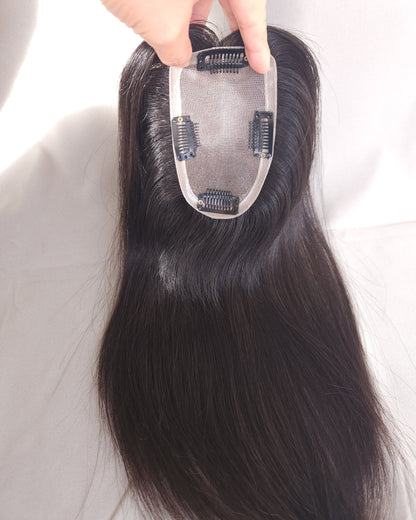 Auspiciouswig Mono Base Hair Topper Natural Black Virgin Hair Fine Mono Toupee Hairpiece For Women