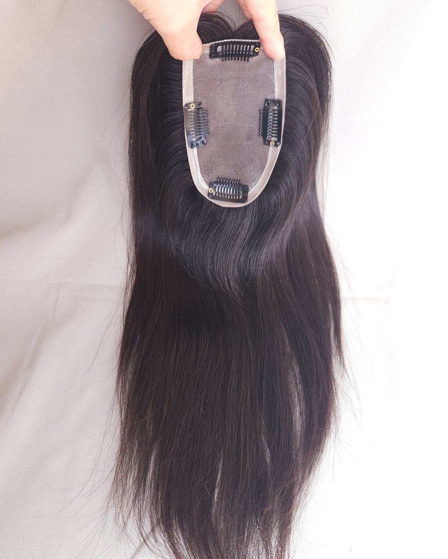 Auspiciouswig Mono Base Hair Topper Natural Black Virgin Hair Fine Mono Toupee Hairpiece For Women