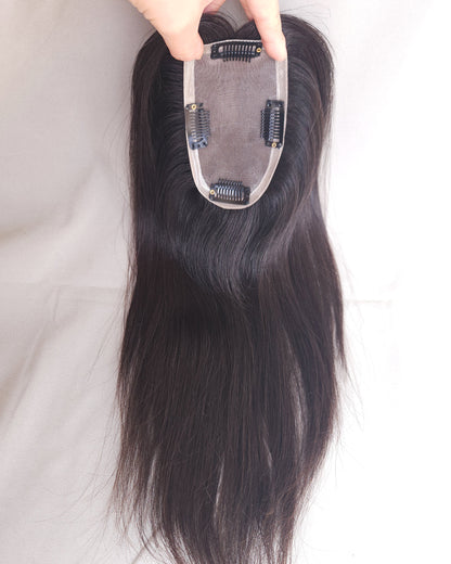 Auspiciouswig Mono Base Hair Topper Natural Black Virgin Hair Fine Mono Toupee Hairpiece For Women