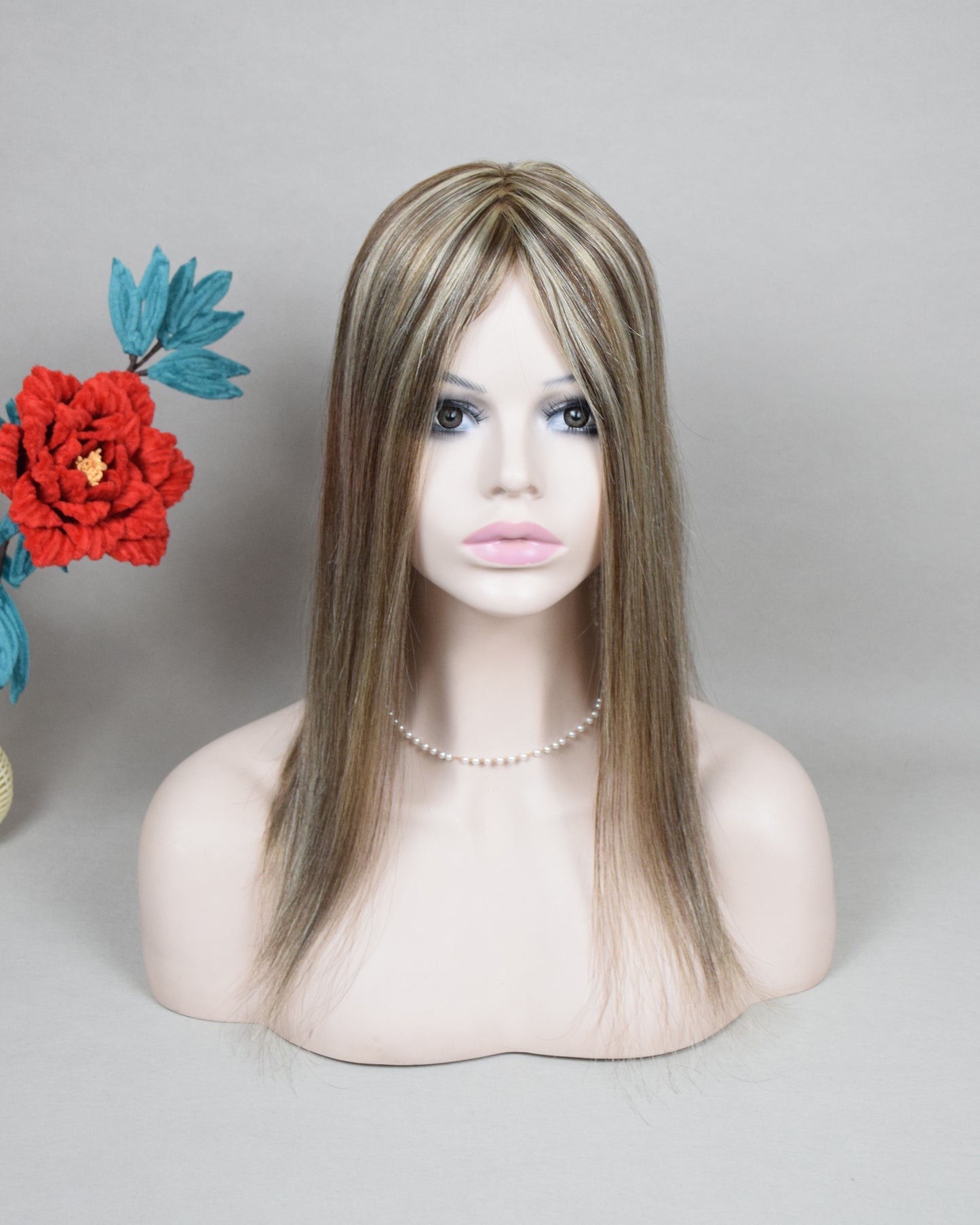 Auspiciouswig Brown Highlights Breathable Mesh Integrated Hairsystem Fishnet With Silk Skin Base Center Human Virgin Hair Topper For Women Hair Volume