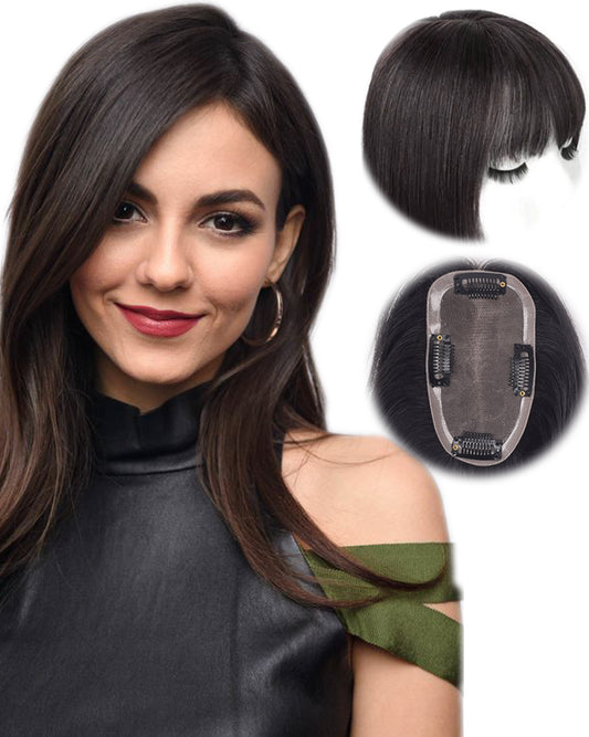 Auspiciouswig Fine Mono With PU Around Human Hair Topper for Women European Virgin Human Hair Topper