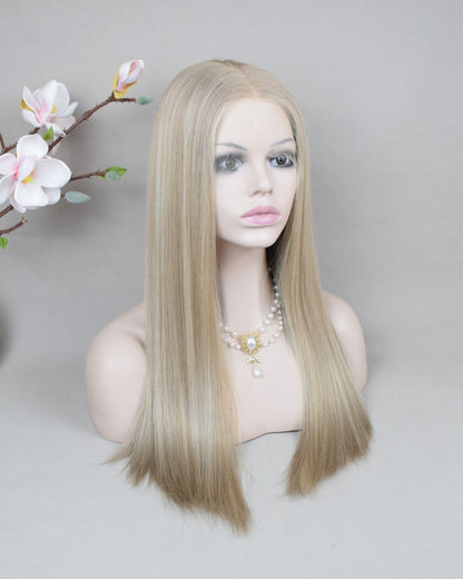 Auspiciouswig Ash Blonde European Virgin Hair Kosher Wig Swiss Lace Front Top Jewish Wigs