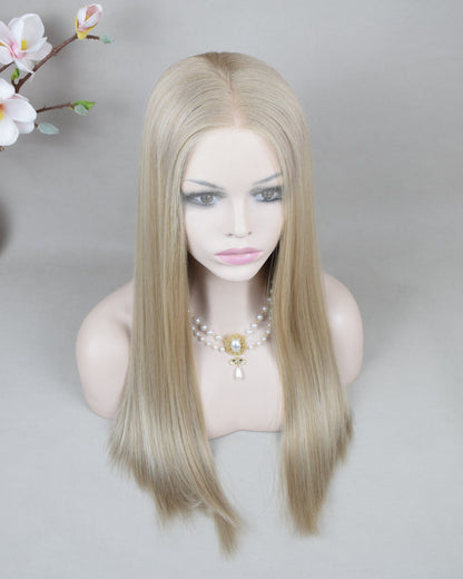Auspiciouswig Ash Blonde European Virgin Hair Kosher Wig Swiss Lace Front Top Jewish Wigs