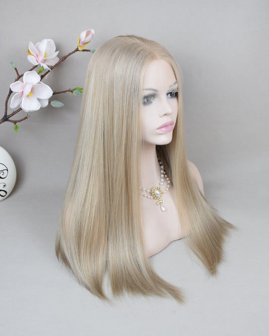 Auspiciouswig Ash Blonde European Virgin Hair Kosher Wig Swiss Lace Front Top Jewish Wigs