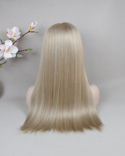 Auspiciouswig Ash Blonde European Virgin Hair Kosher Wig Swiss Lace Front Top Jewish Wigs