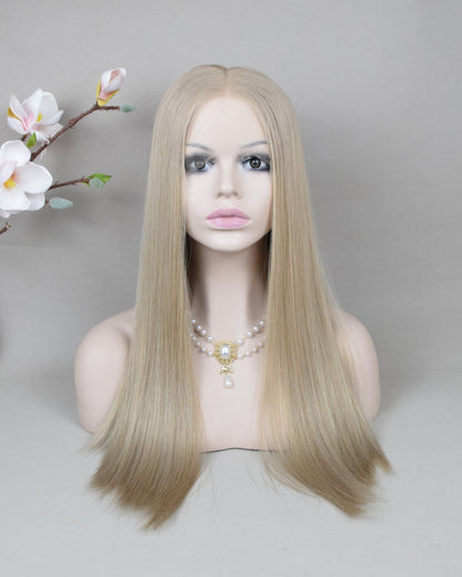 Auspiciouswig Ash Blonde European Virgin Hair Kosher Wig Swiss Lace Front Top Jewish Wigs