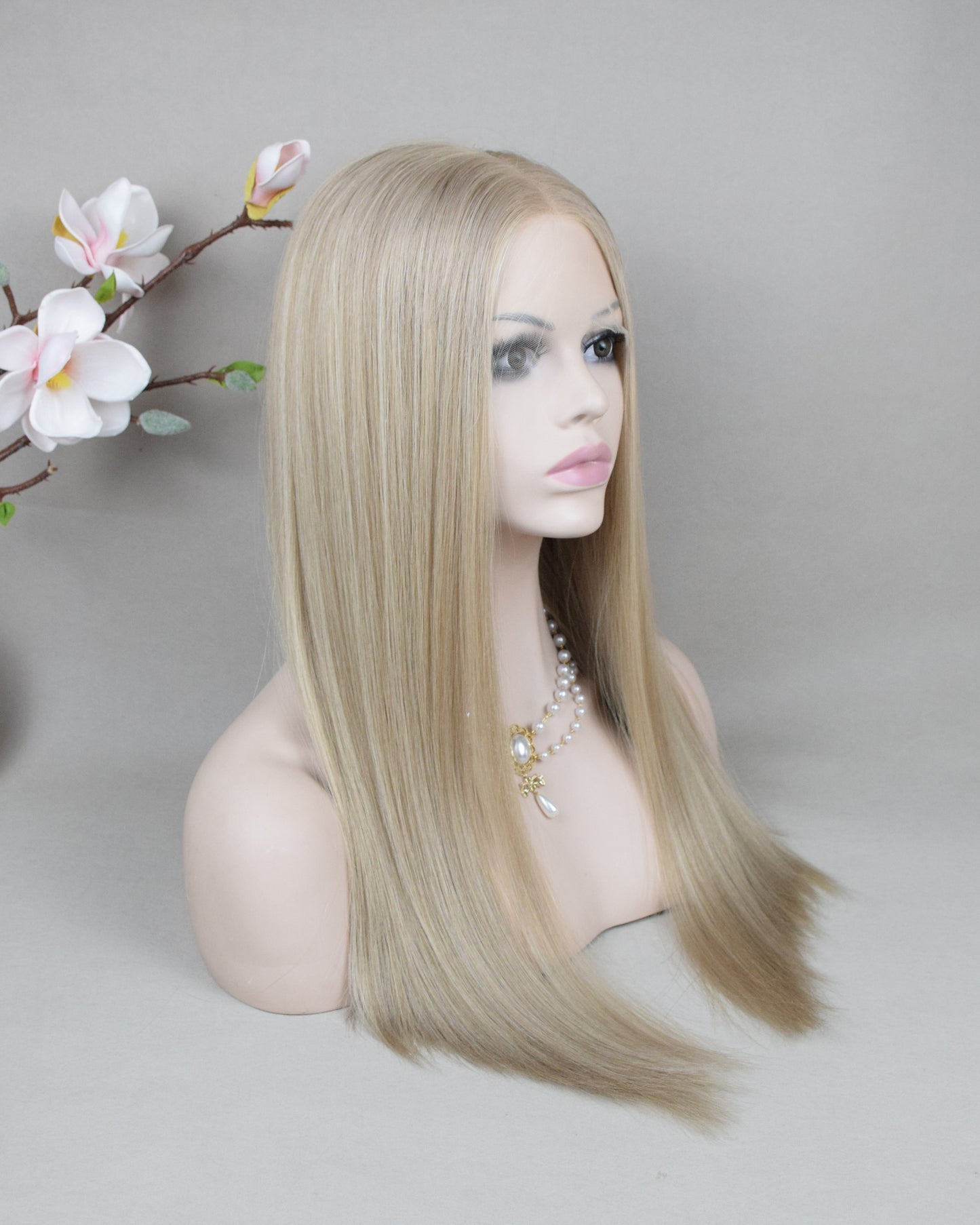 Auspiciouswig Ash Blonde European Virgin Hair Kosher Wig Swiss Lace Front Top Jewish Wigs