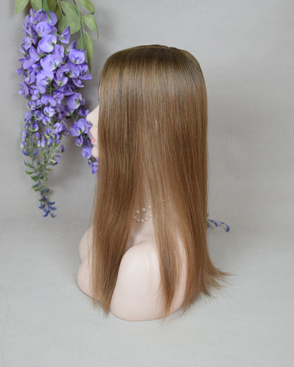 Auspiciouswig Silk Base Copper Red Human Virgin Hair Topper 3x5" Full Silk Base Ombre Rooted Hair Topper For Women For Hair Loss