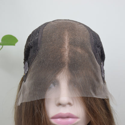Auspiciouswig Natural Brown European Human Hair Kosher Sheitel Wigs Swiss Lace Top Jewish Wigs