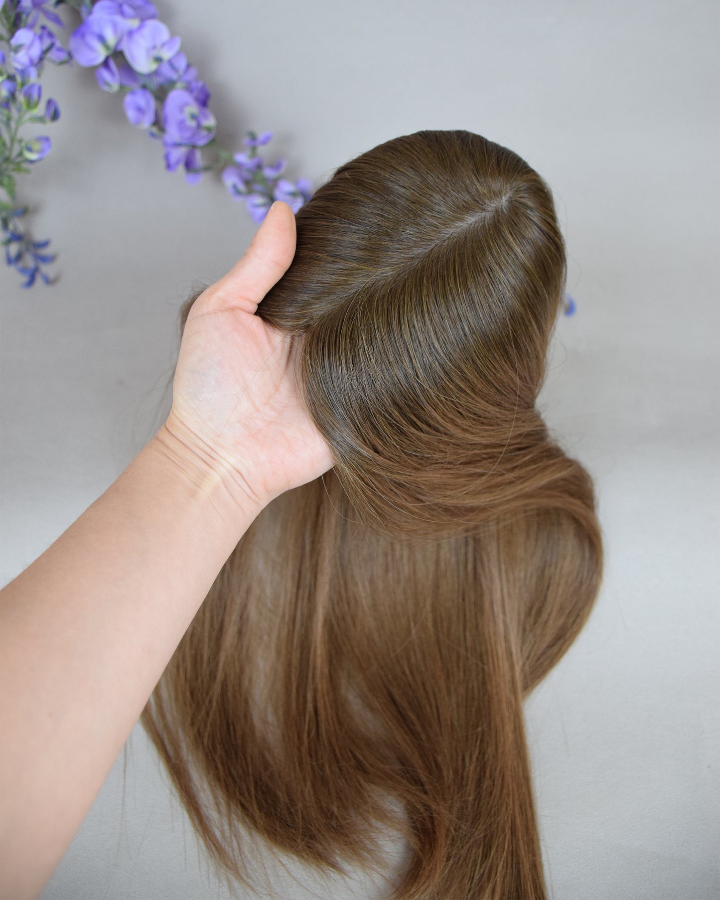 Auspiciouswig Silk Base Copper Red Human Virgin Hair Topper 3x5" Full Silk Base Ombre Rooted Hair Topper For Women For Hair Loss