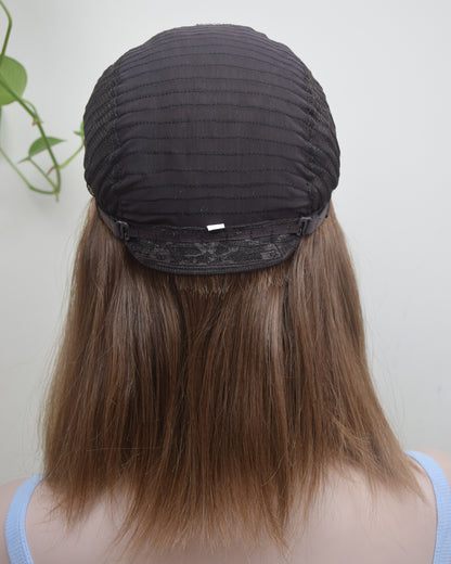Auspiciouswig Natural Brown European Human Hair Kosher Sheitel Wigs Swiss Lace Top Jewish Wigs