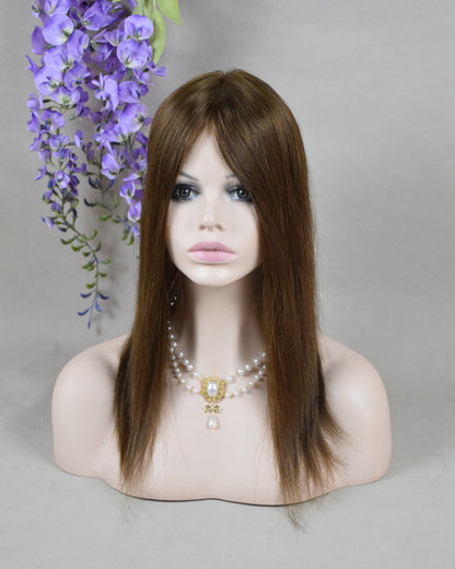 Auspiciouswig 16" Brown European Virgin Hair Topper Silk Top 14x15cm Fishnet Mesh Integration Hair System For Women For Thinning Hair