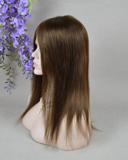Auspiciouswig 16" Brown European Virgin Hair Topper Silk Top 14x15cm Fishnet Mesh Integration Hair System For Women For Thinning Hair