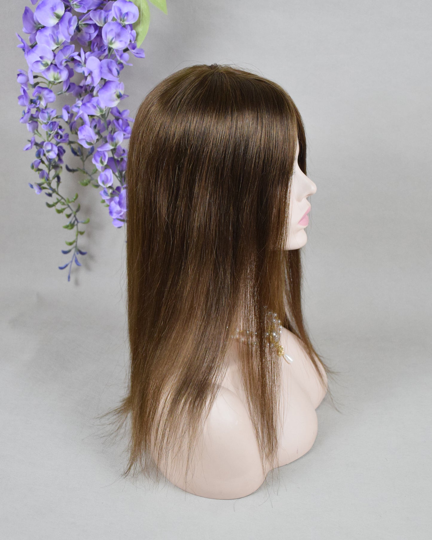 Auspiciouswig 16" Brown European Virgin Hair Topper Silk Top 14x15cm Fishnet Mesh Integration Hair System For Women For Thinning Hair