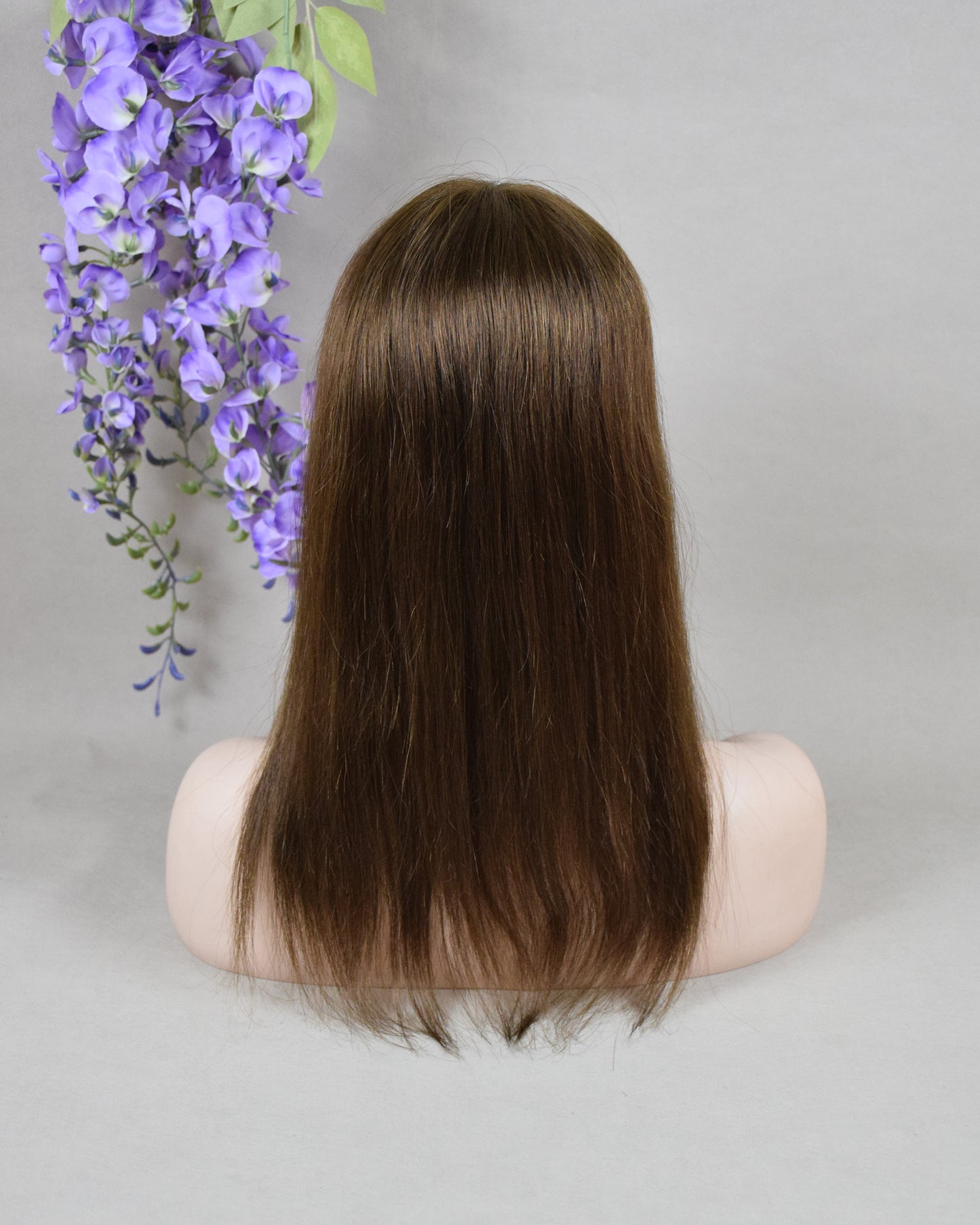 Auspiciouswig 16" Brown European Virgin Hair Topper Silk Top 14x15cm Fishnet Mesh Integration Hair System For Women For Thinning Hair