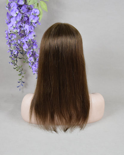 Auspiciouswig 16" Brown European Virgin Hair Topper Silk Top 14x15cm Fishnet Mesh Integration Hair System For Women For Thinning Hair