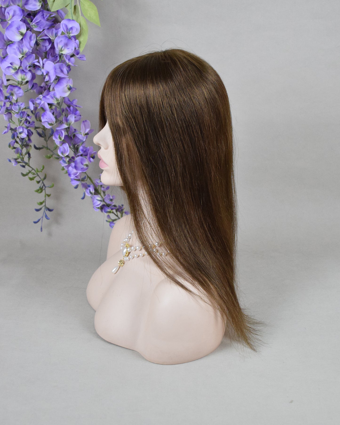 Auspiciouswig 16" Brown European Virgin Hair Topper Silk Top 14x15cm Fishnet Mesh Integration Hair System For Women For Thinning Hair