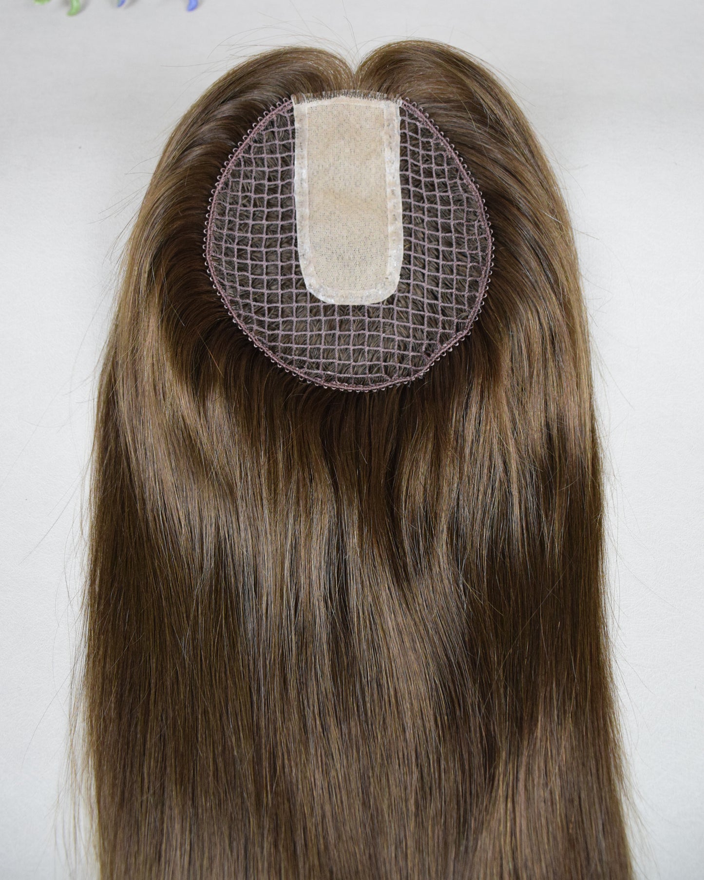 Auspiciouswig 16" Brown European Virgin Hair Topper Silk Top 14x15cm Fishnet Mesh Integration Hair System For Women For Thinning Hair