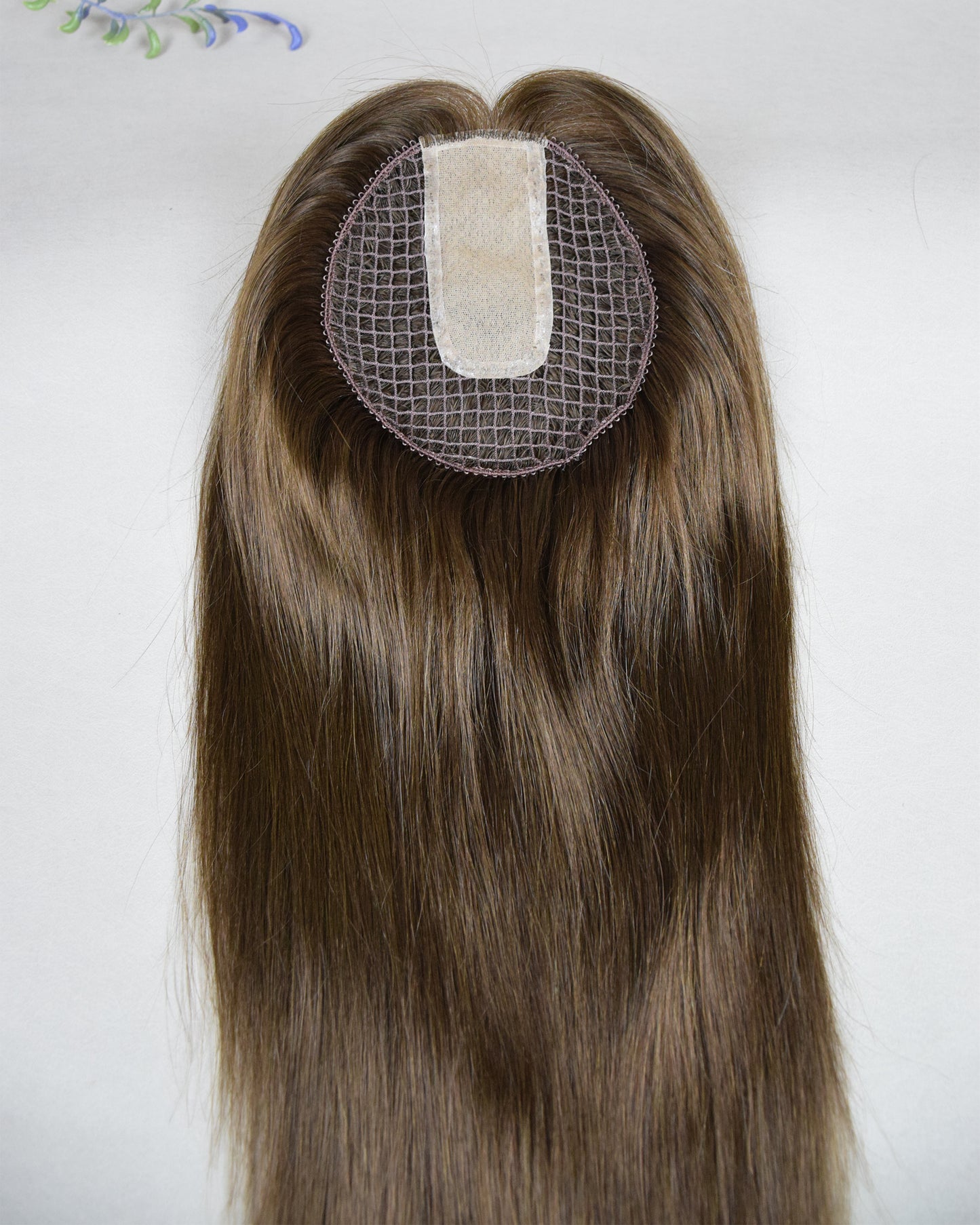 Auspiciouswig 16" Brown European Virgin Hair Topper Silk Top 14x15cm Fishnet Mesh Integration Hair System For Women For Thinning Hair