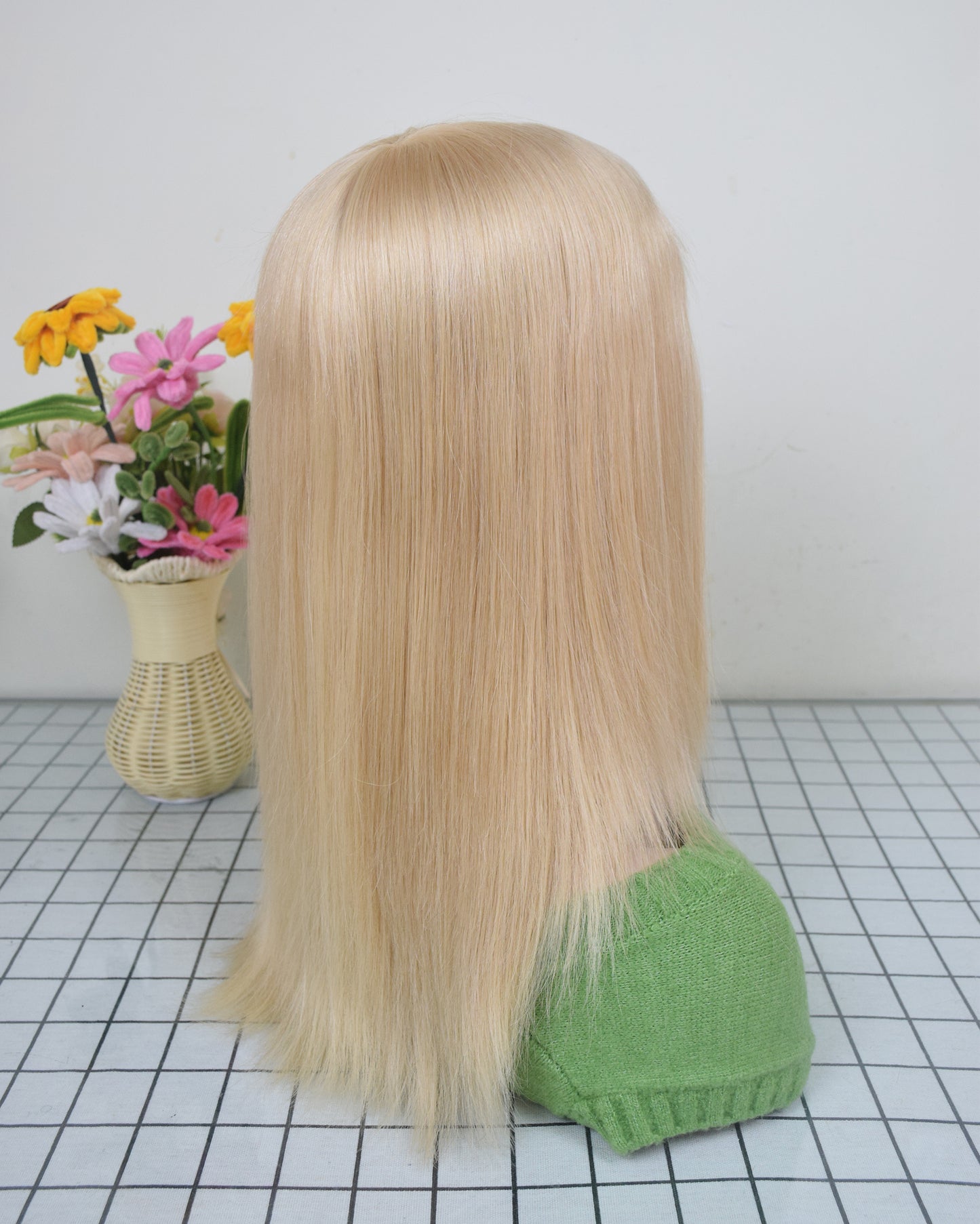 Auspiciouswig Blonde Human Virgin Hair Medical Wig Fine Mono Top Silicone PU Base Hairsystem For Women