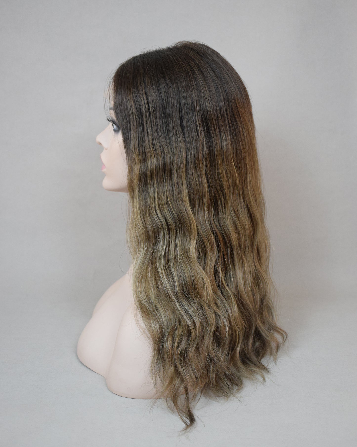 Auspiciouswig European Virgin Hair Jewish Wig Rooted Highlights Wavy Hair Kosher Wig Sheitel