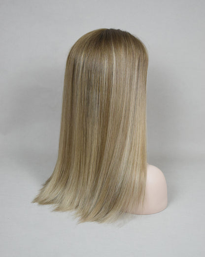 Auspiciouswig 20" Human Virgin Hair Balayage Jewish Wig Sheitel Swiss Lace Top Kosher Wig