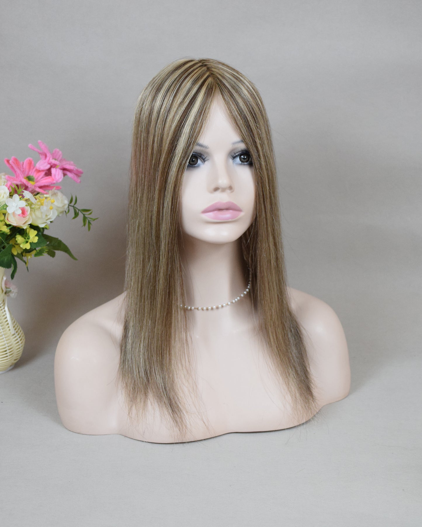 Auspiciouswig Brown Highlights Breathable Mesh Integrated Hairsystem Fishnet With Silk Skin Base Center Human Virgin Hair Topper For Women Hair Volume